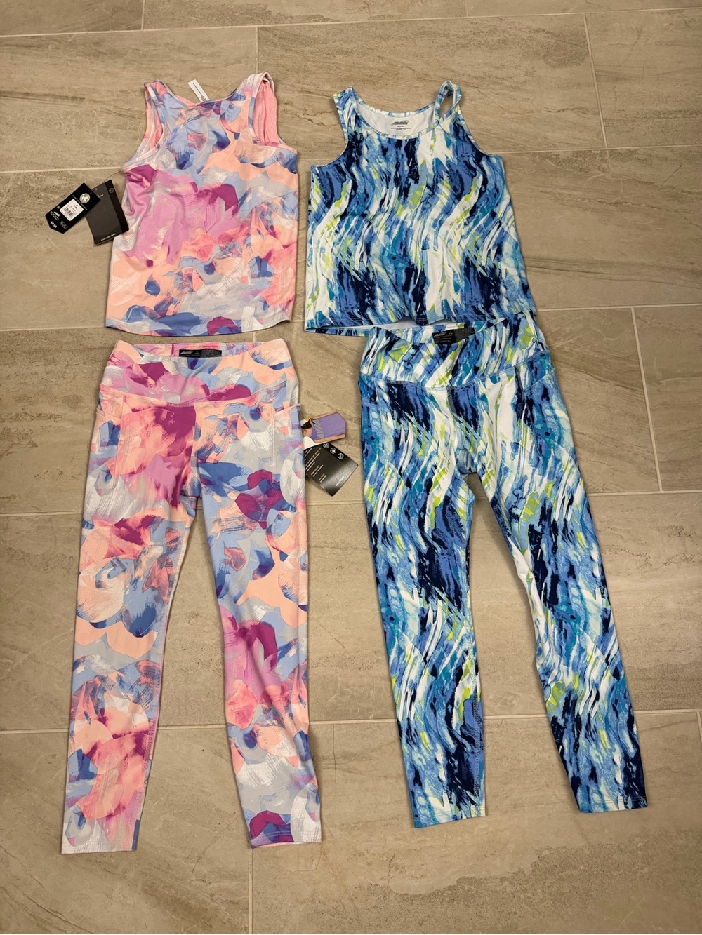 Avia Girls' Pink & Blue Printed Tank and Legging Sets